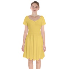 Primrose Yellow	 - 	short Sleeve Bardot Dress by ColorfulDresses
