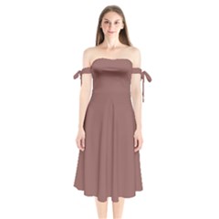 Rose Taupe Brown	 - 	shoulder Tie Bardot Midi Dress by ColorfulDresses