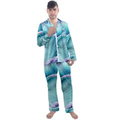 Pastel Sea Waves Men s Long Sleeve Satin Pajamas Set by GardenOfOphir