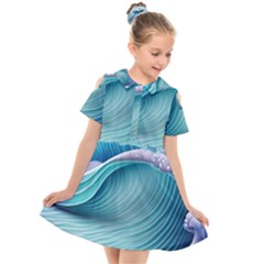 Pastel Sea Waves Kids  Short Sleeve Shirt Dress by GardenOfOphir