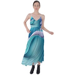 Pastel Sea Waves Tie Back Maxi Dress by GardenOfOphir