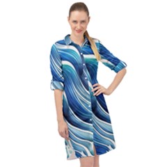 Sunny Ocean Wave Long Sleeve Mini Shirt Dress by GardenOfOphir