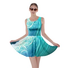 Abstract Waves In Blue And Green Skater Dress by GardenOfOphir