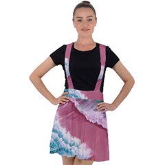 Ocean Waves In Pink Velvet Suspender Skater Skirt by GardenOfOphir
