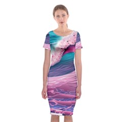 Pink Waves On The Beach Ii Classic Short Sleeve Midi Dress by GardenOfOphir