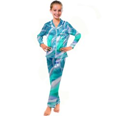 Pastel Simple Wave Kid s Satin Long Sleeve Pajamas Set by GardenOfOphir