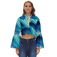 Blue Water Reflections Boho Long Bell Sleeve Top
