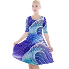 Majestic Ocean Waves Quarter Sleeve A-line Dress by GardenOfOphir