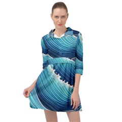 Simple Summer Wave Pattern Mini Skater Shirt Dress by GardenOfOphir