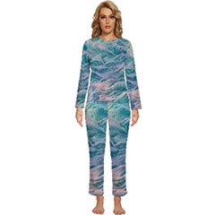 Waves Of The Ocean Ii Womens  Long Sleeve Lightweight Pajamas Set by GardenOfOphir