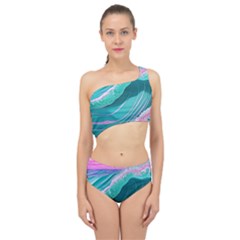Pink Ocean Waves Spliced Up Two Piece Swimsuit by GardenOfOphir