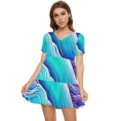 Ocean Waves In Pastel Tones Tiered Short Sleeve Babydoll Dress by GardenOfOphir