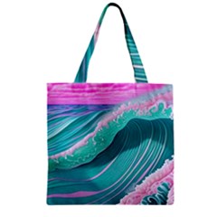 Pink Ocean Waves Zipper Grocery Tote Bag by GardenOfOphir