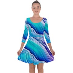 Ocean Waves In Pastel Tones Quarter Sleeve Skater Dress by GardenOfOphir