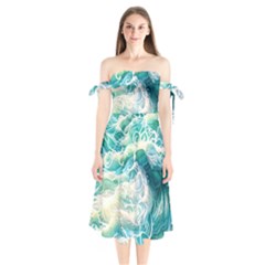 The Endless Sea Shoulder Tie Bardot Midi Dress by GardenOfOphir