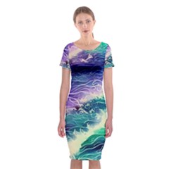 Pastel Hues Ocean Waves Classic Short Sleeve Midi Dress by GardenOfOphir