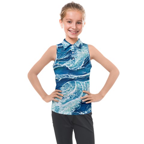 Summer Ocean Waves Kids  Sleeveless Polo Tee by GardenOfOphir