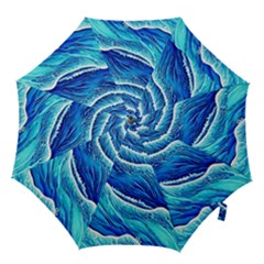 Blue Ocean Wave Watercolor Hook Handle Umbrellas (small) by GardenOfOphir