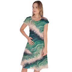 Blue Wave Pattern Classic Short Sleeve Dress by GardenOfOphir