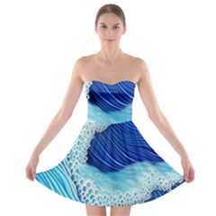 Waves Blue Ocean Strapless Bra Top Dress by GardenOfOphir
