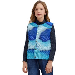 Waves Blue Ocean Kid s Short Button Up Puffer Vest	 by GardenOfOphir