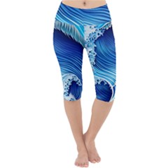 Watercolor Wave Lightweight Velour Cropped Yoga Leggings by GardenOfOphir