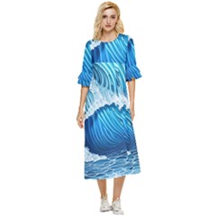 Beach Wave Double Cuff Midi Dress by GardenOfOphir