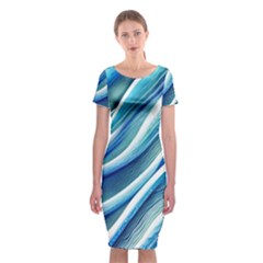 Blue Ocean Waves Classic Short Sleeve Midi Dress by GardenOfOphir