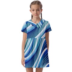 Blue Ocean Waves Kids  Asymmetric Collar Dress by GardenOfOphir