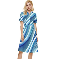 Blue Ocean Waves Button Top Knee Length Dress by GardenOfOphir