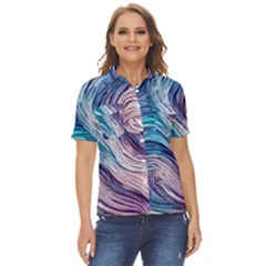 Abstract Pastel Ocean Waves Women s Short Sleeve Double Pocket Shirt