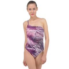 Abstract Pink Ocean Waves Classic One Shoulder Swimsuit by GardenOfOphir