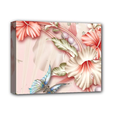 Glory Floral Exotic Butterfly Exquisite Fancy Pink Flowers Deluxe Canvas 14  X 11  (stretched) by Jancukart