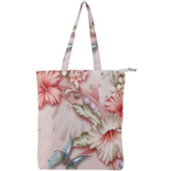 Glory Floral Exotic Butterfly Exquisite Fancy Pink Flowers Double Zip Up Tote Bag by Jancukart