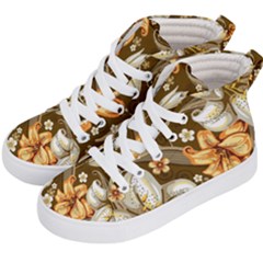 White And Yellow Floral Lilies Background Surface Kids  Hi-top Skate Sneakers by Jancukart