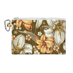 White And Yellow Floral Lilies Background Surface Canvas Cosmetic Bag (large) by Jancukart