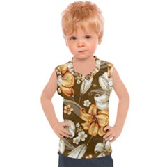 White And Yellow Floral Lilies Background Surface Kids  Sport Tank Top