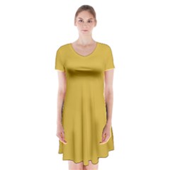 Metallic Gold	 - 	short Sleeve V-neck Flare Dress by ColorfulDresses
