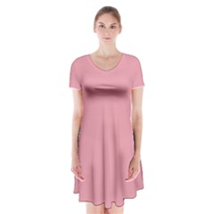 Pink Daisy	 - 	short Sleeve V-neck Flare Dress by ColorfulDresses