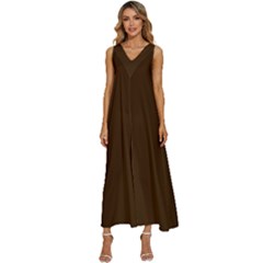 Brunette Brown	 - 	v-neck Sleeveless Loose Fit Overalls by ColorfulDresses