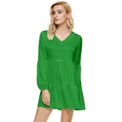 Dark Emerald Green	 - 	tiered Long Sleeve Mini Dress
