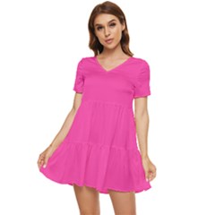 Wild Strawberry Pink	 - 	tiered Short Sleeve Babydoll Dress by ColorfulDresses
