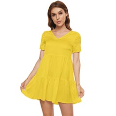 Vibrant Yellow	 - 	tiered Short Sleeve Babydoll Dress by ColorfulDresses