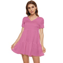 Liseran Pink	 - 	tiered Short Sleeve Babydoll Dress by ColorfulDresses