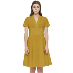 Honey Yellow	 - 	short Sleeve Waist Detail Dress by ColorfulDresses