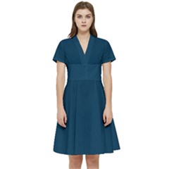 Prussian Blue	 - 	short Sleeve Waist Detail Dress by ColorfulDresses