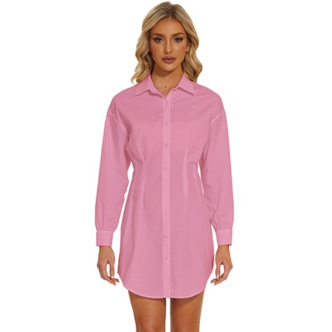 Carnation Pink	 - 	long Sleeve Shirt Dress by ColorfulDresses