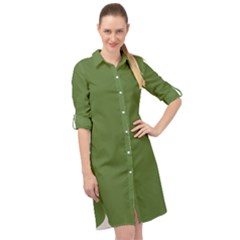 Crocodile Green	 - 	long Sleeve Mini Shirt Dress by ColorfulDresses