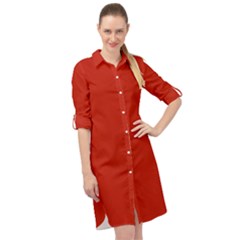 Chili Red	 - 	long Sleeve Mini Shirt Dress by ColorfulDresses