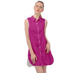 Dark Carnation Pink	 - 	sleeveless Shirt Dress by ColorfulDresses